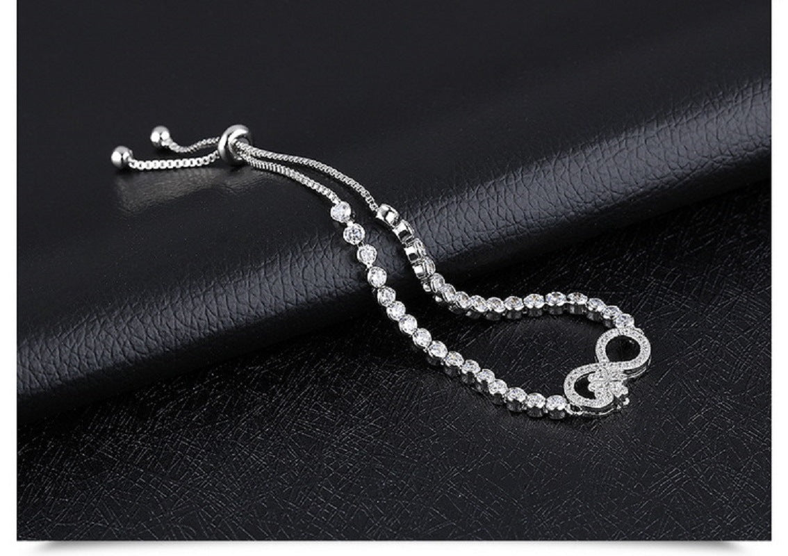 Infinity Bracelet Crystal Tennis Adjustable 925 Sterling Silver Women Bracelet Shinny Diamond Bracelet Elegant Gift for Wife Mom Girlfriends