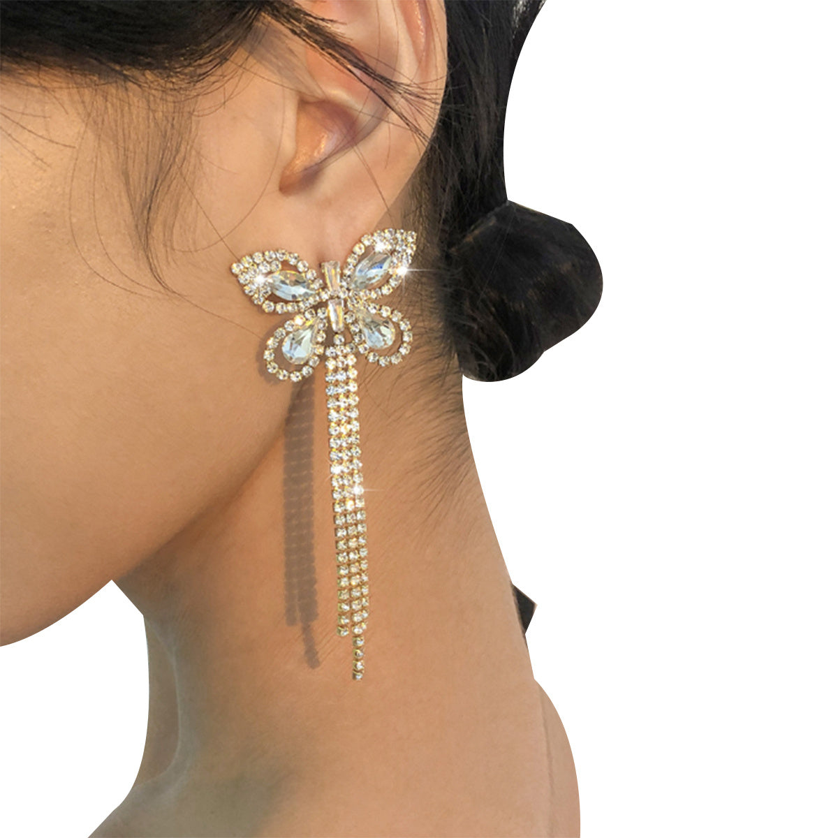 Full Diamond Earrings Butterfly Long Tassels Earrings