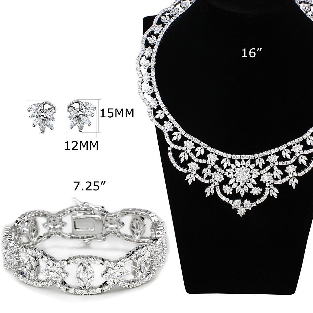 LO3291 - Rhodium Brass Jewelry Sets with AAA Grade CZ in Clear