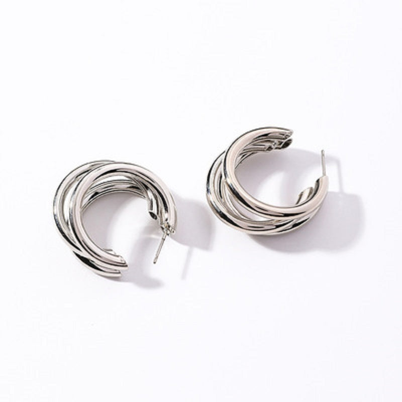 C Shaped Multi-Layer Hoop Earrings Stud Geometric Hollow Circle Round Dangle Drop Earrings Fashion Jewelry for Women Girls