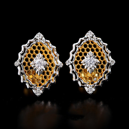 Gold Plated Chunky Stud Earrings In S925 Silver