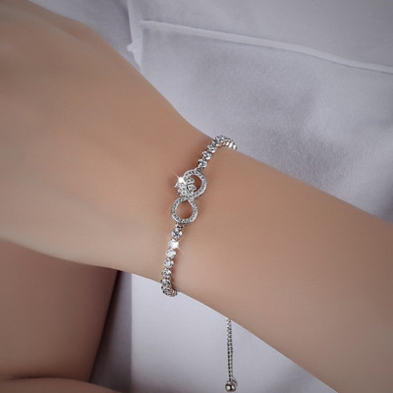 Infinity Bracelet Crystal Tennis Adjustable 925 Sterling Silver Women Bracelet Shinny Diamond Bracelet Elegant Gift for Wife Mom Girlfriends