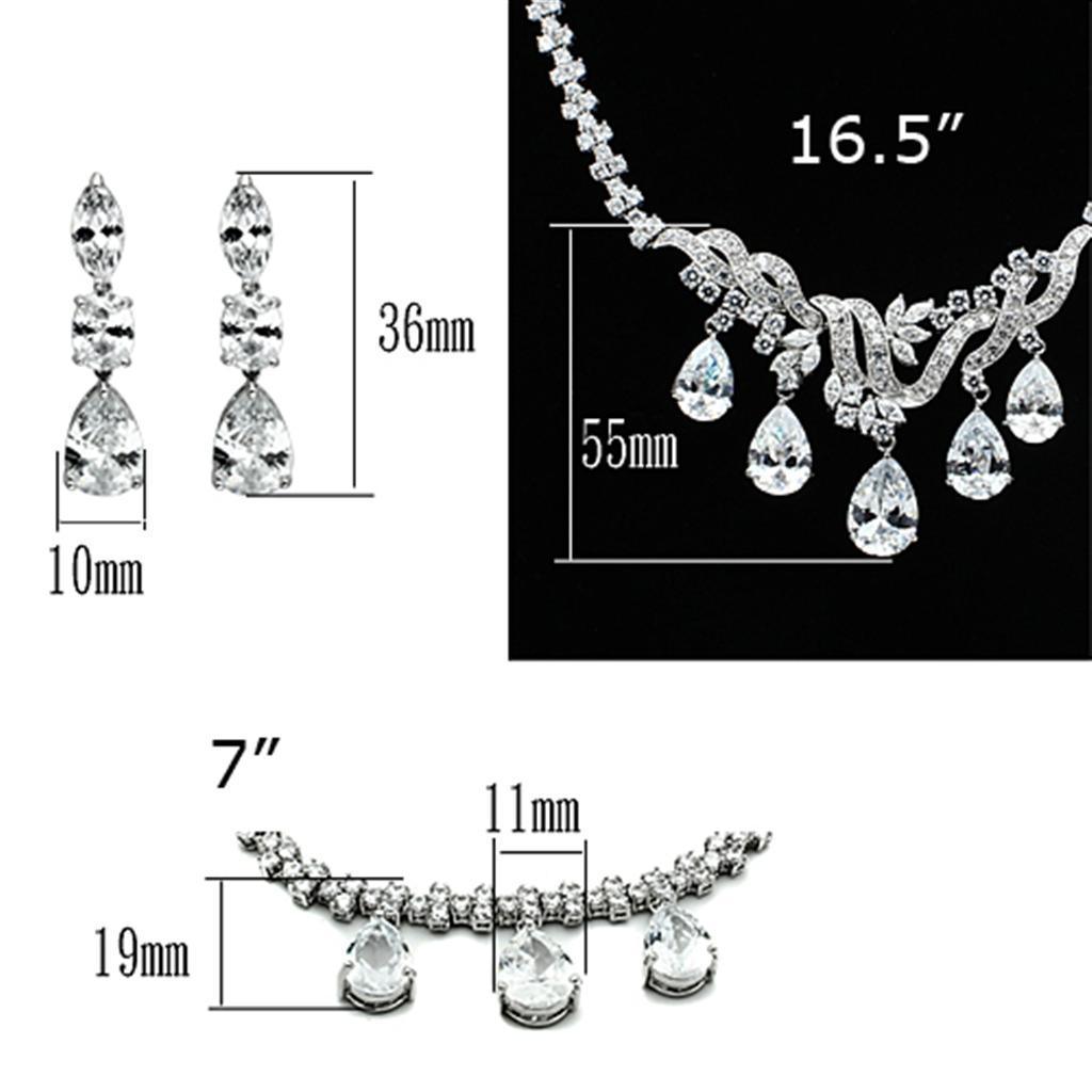 LO2334 - Rhodium Brass Jewelry Sets with AAA Grade CZ in Clear