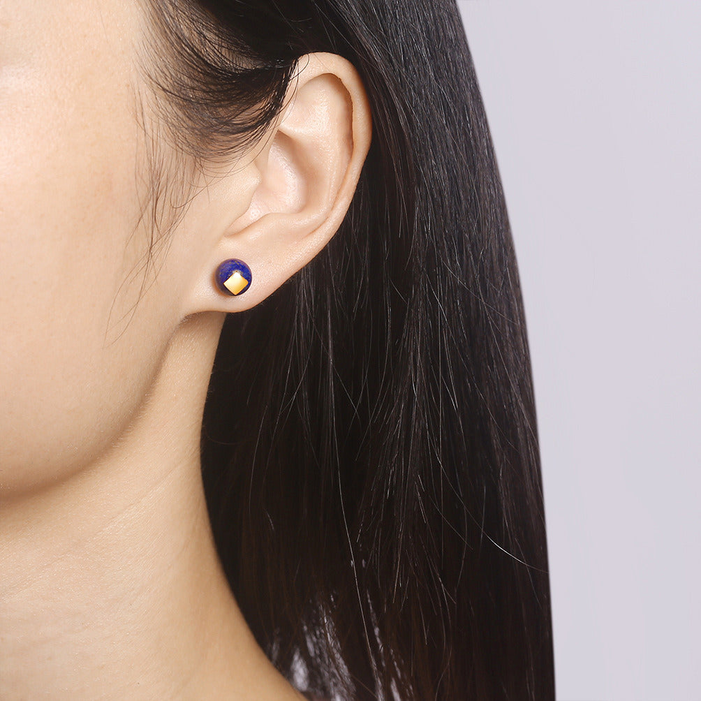 S925 Silver Earrings creative Earrings inlaid With Natural Lapis Lazuli ear Studs